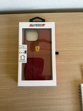 Scuderia Ferrari Red Leather Phone Case with Shield Emblem